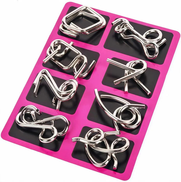 Metal Wire Puzzle Set of 24 with Pouch | Brain Teaser IQ Test Disentanglement Iron Link Unlock Interlock Game Party Favor Kids Adults Challen