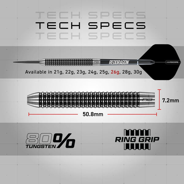 RED DRAGON Pegasus Professional Tungsten Steeltip Darts Set Available in 21, 23, 24, 25, 26, 28, 30 Gram with Flights, Stems (Shafts) and Wallet