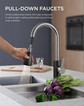 FORIOUS Kitchen Faucets with Pull Down Sprayer, High Arc Single Handle Classic Stainless Steel Sink Faucet 1 or 3 Hole, Suitable for Farmhouse