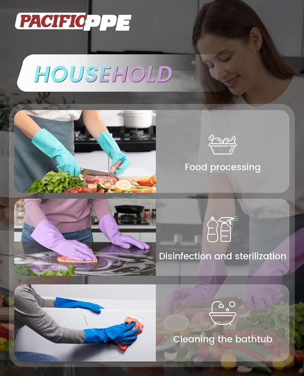 PACIFIC PPE 2 Pairs Dishwashing Cleaning Gloves with Latex Free, Cotton Lining, Kitchen Gloves (Purple+Blue, Large)