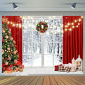 7x5ft Christmas Backdrop Christmas Window Backdrop for Photography Winter Snow Scene Xmas Party Decorations Background Festival Party Banner
