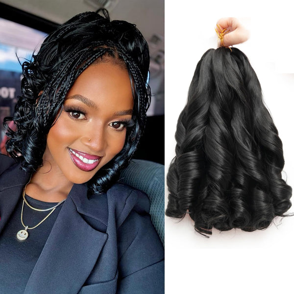 French Curl Braiding Hair 12Inch 8Packs French Curl Crochet Braids Short Curly Crochet Hair Bouncy Synthetic knotless Braiding Extensions(1B,