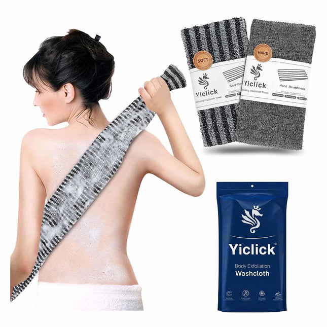Yiclick 2PCS Exfoliating Washcloth Towel - Exfoliating Body Scrubber Exfoliator, Loofah Sponge Wash Cloth, Korean & Japa