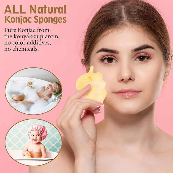Konjac Baby Bath Sponge for Bathing, Classic Shapes Natural Bath Sponges for Infants, Toddler, Newborns, Natural and Safe Plant-Based Konjac Baby
