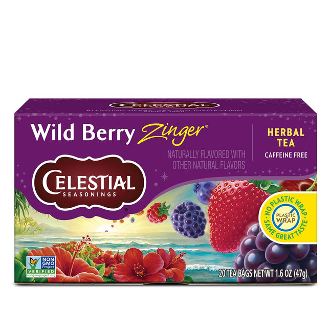 Celestial Seasonings Wild Berry Zinger Herbal Tea, Caffeine Free, 20 Tea Bags Bo