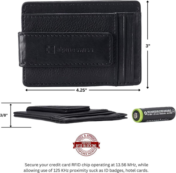 alpine swiss Harper Mens RFID Slim Money Clip Front Pocket Wallet Minimalist Leather ID Card Holder One Size Black