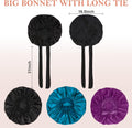 3Pcs Bonnets for Sleeping, Extra Satin Silk Bonnet for Sleeping Women with Tie Band for Curly Hair Jumbo Bonnet Braids A-06-Black+Peacock Blue+Purple