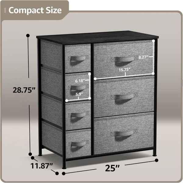 Sorbus Dresser with 7 Drawers - Chest Organizer Tower Unit with Steel Frame, Wood Top, Easy Pull Fabric Bins - Storage Furniture for Bedroom,