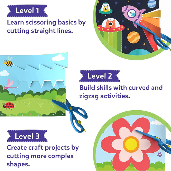 Skillmatics Scissor Skills Activity Book - Snip, Snip, Art & Craft Kit for Kids, 2 Child-Safe Scissors, 25 Fun Activities, Tiktok Viral Sensation,
