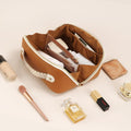 Prite Makeup Bag Travel Toiletry Bag Open Flat Cosmetic Organizer for Women New Brown Medium