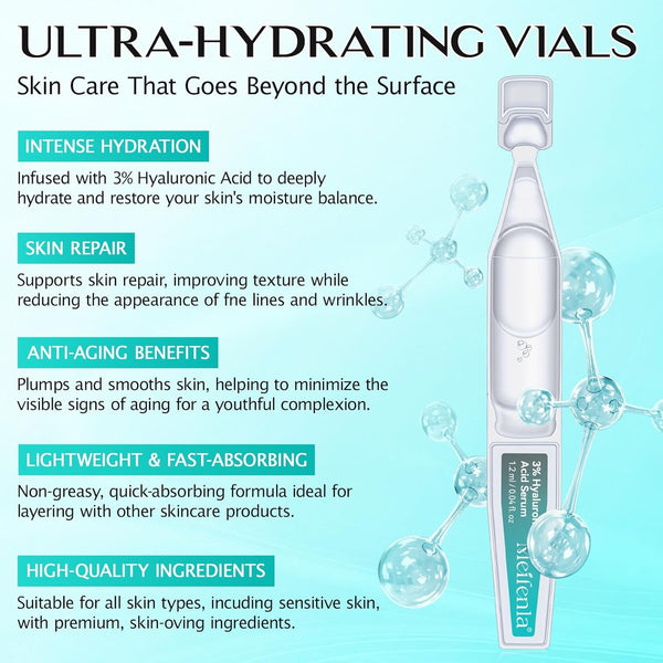 Hyaluronic Acid Serum for Face, 3% Hyaluronic Acid Serum Ultra-Hydrating Tube, anti Aging Single-Use Vials Skincare for Dry Skin, Smoother Skin,