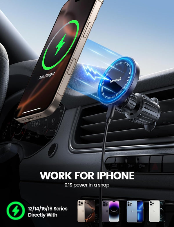 Lamicall 15W for Magsafe Car Mount Charger - [3-In-1 Upgraded Intelligent Chip] 360ÃÂ° Wireless Car Phone Holder Charger Vent Dashboard Magnetic