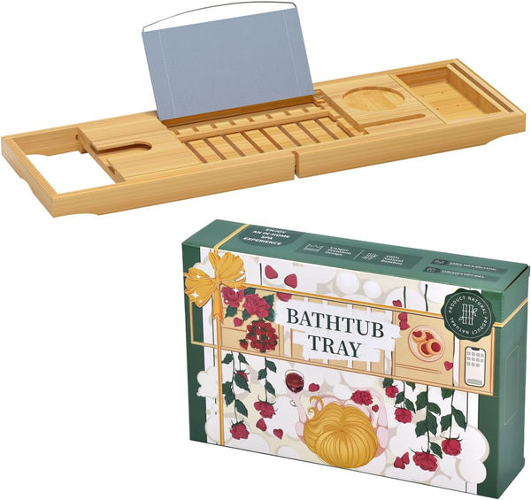 Luxury Bathtub Caddy TrayÃ¯Â¼ÂBamboo Bathtub Tray Caddy - Wood Bath Tray ExpandableÃ¯Â¼ÂCan Be Placed Book and Integrated Tablet Smartphone and Wine