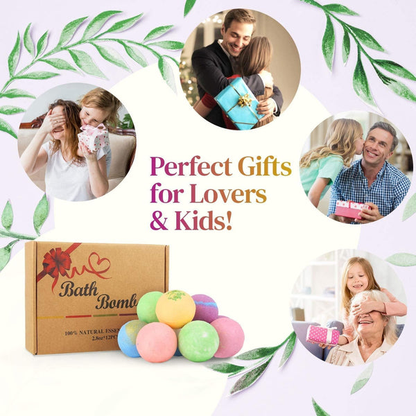 BOENFU Large Bath Bombs Gift Set 12 Scents 2.8oz per Ball | Natural Essential Oils Dry Skin Moisturize Bubble Spa Bath Handmade Birthday Gifts for