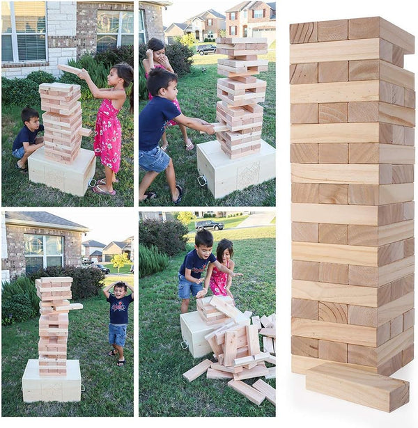 Giant Tumble Tower (Stacks to 4+ Feet), 54pcs Wooden Blocks Stacking Game, Indoor Outdoor Game for Kids Adult Family Fun | Ages 6+ | Yard Games |