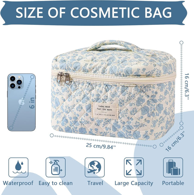 Large Makeup Bag, Cute Cosmetic Bag for Women Girls, Floral Coquette Aesthetic T