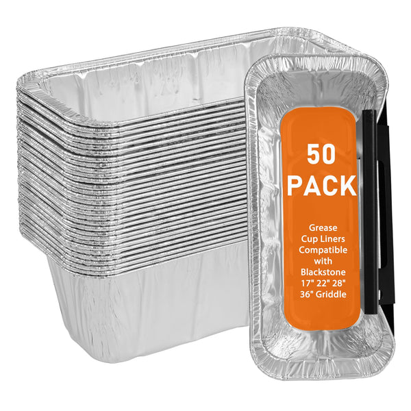 50-Pack Griddle Accessories for Blackstone - Grease Cup Liners Compatible with Blackstone 5017 Griddle, Aluminum Foil Drip Pan Disposable Grease