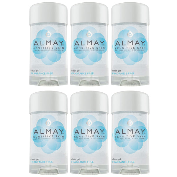 Almay Sensitive skin Clear Gel, Anti-Perspirant & Deodorant, Fragrance Free, 2.25-Ounce Stick (Pack of 6) Fragrance Free 2.25 Ounce (Pack of 6)