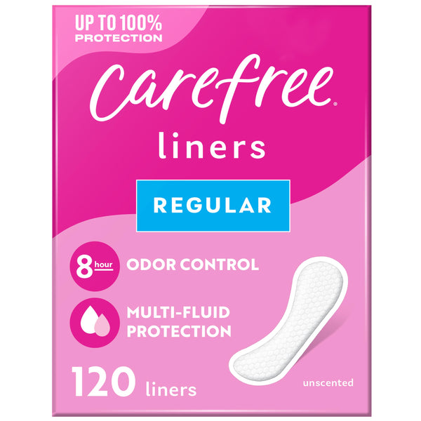Carefree Panty Liners for Women, Regular, Unwrapped, Unscented, 120ct 120 Count (Pack of 1)