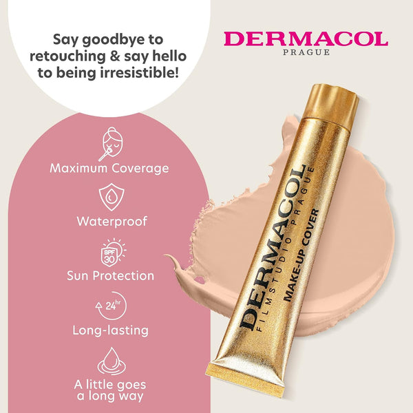 Dermacol - Full Coverage Matte Foundation with SPF 30, Waterproof Foundation for Oily Skin, Acne, & Under Eye Bags, Long-Lasting Makeup, 30g -