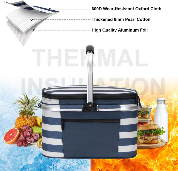 ALLCAMP Picnic Basket - Insulated Cooler, Thickening Foldable Picnic Basket with Removable Baskets & Sewn-in Frame, Basket for House Warming Gifts