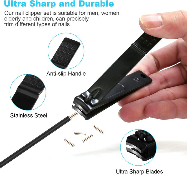 DUCOO Nail Clipper Set, 4 PCS Ultra Sharp Nail Clippers for Men, Women, Adults Toenail Fingernail Clippers, Stainless Steel Nail Cutter & File, Black