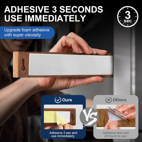 ENOKING Magnetic Knife Holder for Wall, 10 Inch Powerful Magnetic Knife Holder for Refrigerator, Knife Magnetic Strip No Drilling Acacia Wood Wall