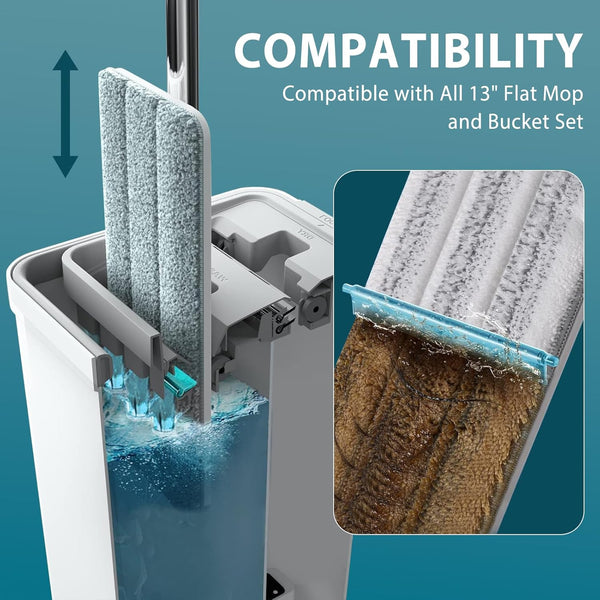 Mop Replacement Pads Compatible with JOYMOOP Flat Mop or Mop Bucket Set - Microfiber Flat Mop Pads for All 13" X 4.9" Squeeze Flat Floor Mop -