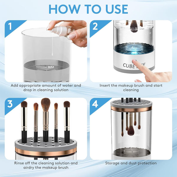 CUBE LIFE Electric Makeup Brush Cleaner Machine, 1200Mah Cosmetic Brush Cleaner Machine for All Type Makeup Brushes, Makeup Brush Cleanser, Brush