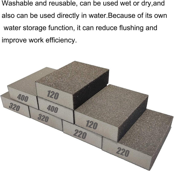8 PCS Sanding Sponge Assortment, 2 PCS Each of 120 220 320 400 Grit -Coarse Medium Fine Hand Sanding Block Sandpaper Sponge for Metal Wood-Working