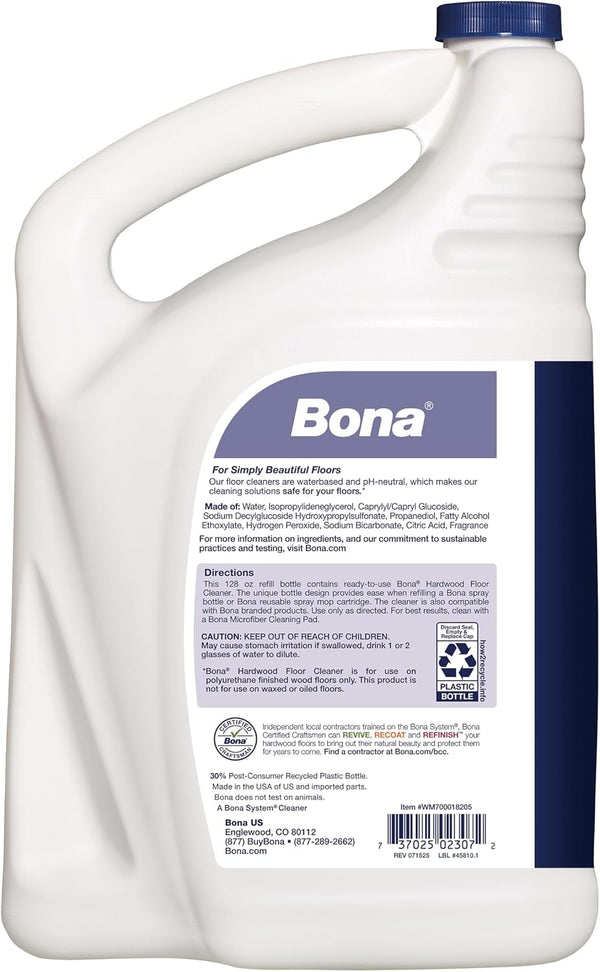 Bona Hardwood Floor Cleaner Refill - 128 fl oz - Lavender Thyme Scent - Residue-Free Floor Cleaning Solution Spray Mop and Spray Bottle Refill -