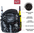 Rawlings | SAVAGE Backpack Equipment Bag | T-Ball/Youth Baseball & Softball | Multiple Styles Black / Silver