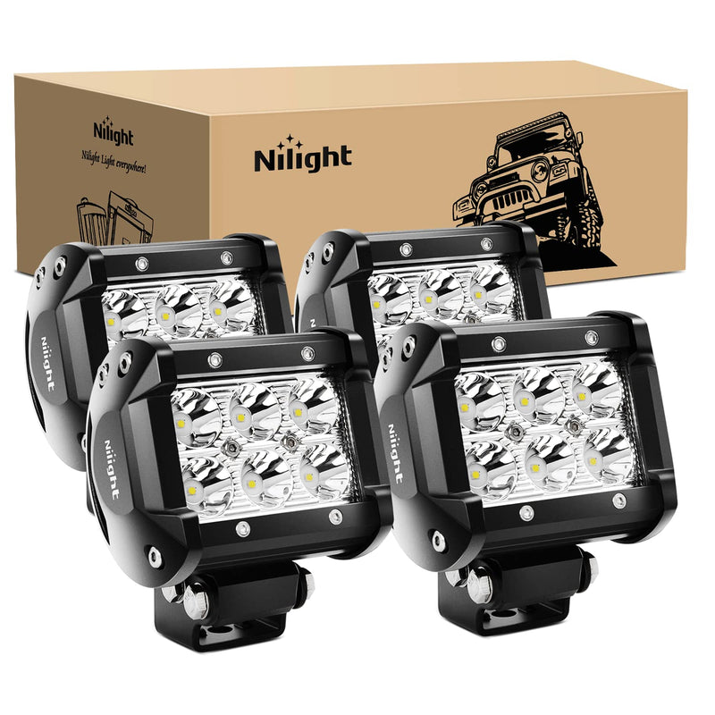 Nilight LED Pods 4PCS 18W 1260Lm Spot LED Light Bar Driving Fog Light off Road Lights Work Light 24V 12V for Motorcycles Van Camper Wagon Car