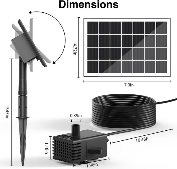 Solar Fountain Kit Works in Shade Glass,3.5W Solar Water Pump with 2000Mah Battery, Solar Bird Bath Fountain with Sucker and Stake for Garden,
