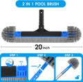 TidyMister 20" 2 in 1 Pool Brush Head for Cleaning Walls, Steps & Corners, Wavy Bristles Pool Scrub Brush with Round Ends, Fits 1-1/4" Standard