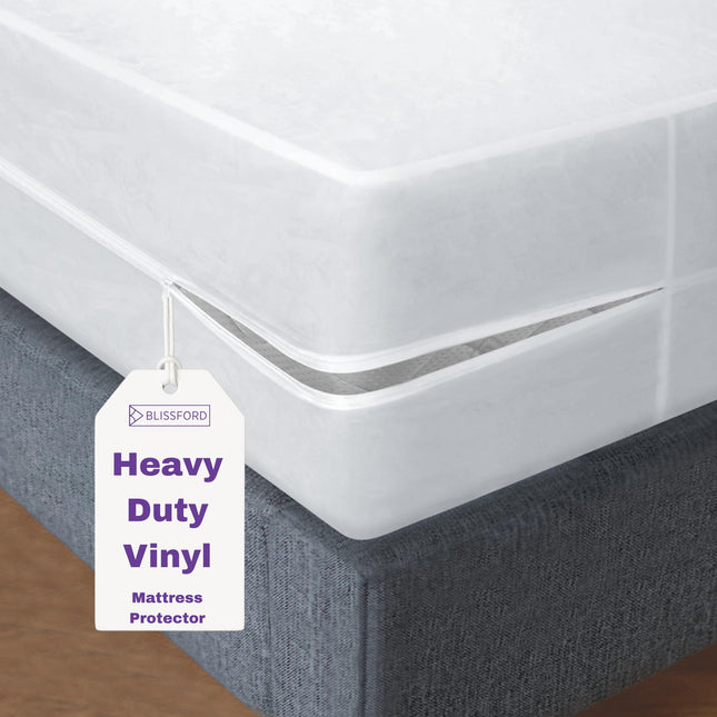 Plastic Mattress Protector Zippered Olympic Queen, Waterproof Vinyl Mattress Cover, Heavy Duty Noiseless Mattress Encase