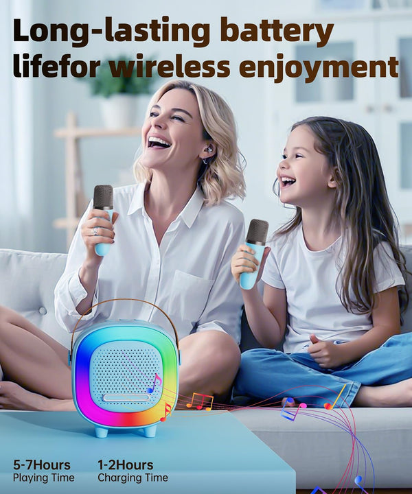 Mini Karaoke Machine Speaker for Kids Adults, Portable Bluetooth with 2 Wireless Microphones, Children'S Day Birthday Gift Ideas for Toys for