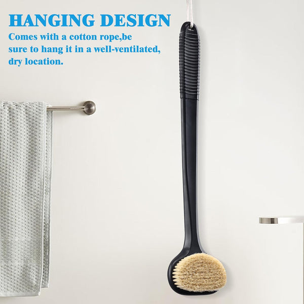 VANZAVANZU Dry Brushing Body Brush, 17-Inch Anti-Slip Handle Back Scrubber for Shower, Wet & Dry Brush with Natural Boar Bristles for Lymphatic