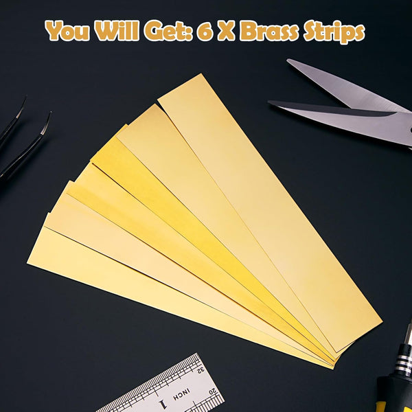 Brass Strip, Brass Shim Stock Assortment, 1" Width x 6" Length, 0.002", 0.004", 0.006", 0.008", 0.012" and 0.016" Thickness, 6 Pieces 6 x 1 Inch 6