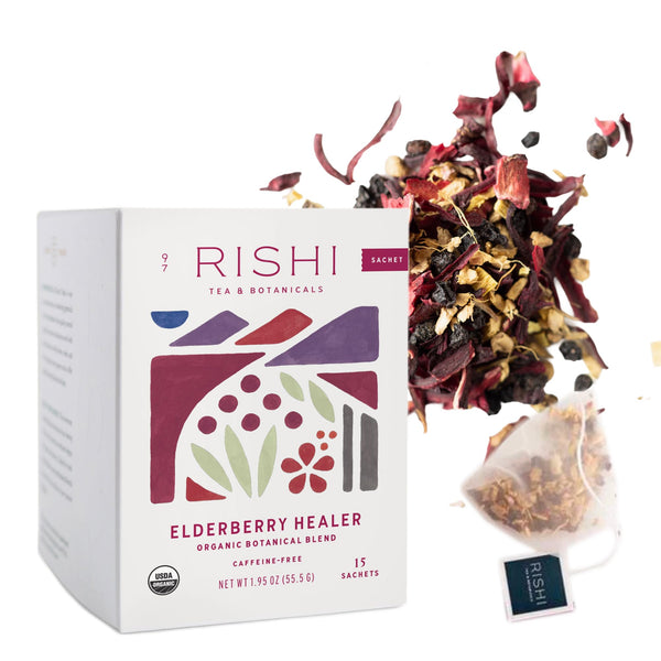 Rishi Tea Elderberry Healer Organic Herbal Tea Bags, Caffeine Free, 15ct Elderberry Healer 15 Count (Pack of 1)