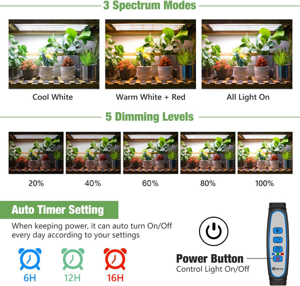 Kullsinss 16in Grow Light Strips, 240 LEDs Full Spectrum Indoor Plant Light | Under Cabinet Growing Lamp with 6/12/16H Auto Timer, 5 Dimmable