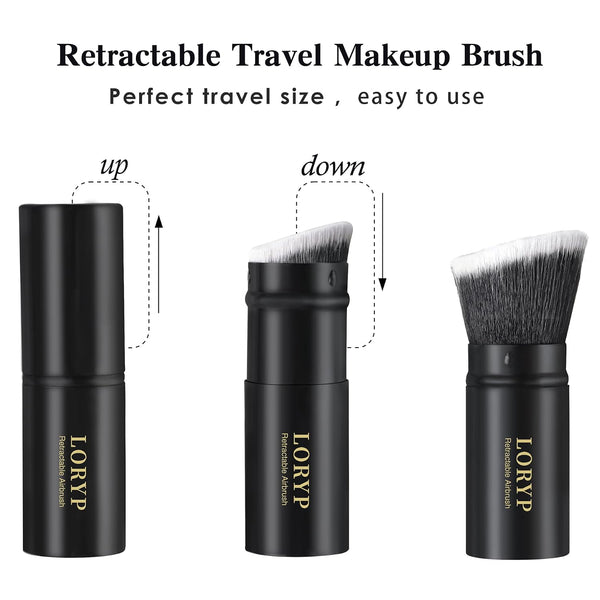 LORYP Retractable Kabuki Foundation Brush 2 Pack Travel Makeup Brush Set Light Black