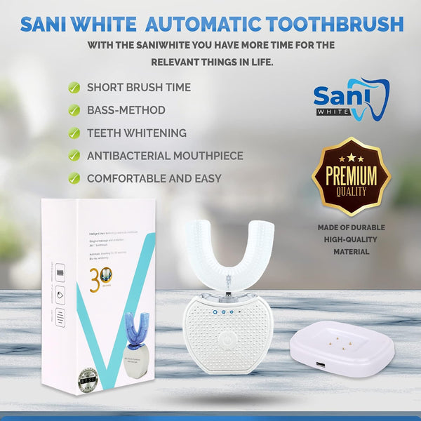Sani White 360 Brite U Shaped Toothbrush High-Frequency Sonic Cleaner | Ortho Sparkle Sonic Glow Brush, Teeth Whitening Light, Electric Automatic