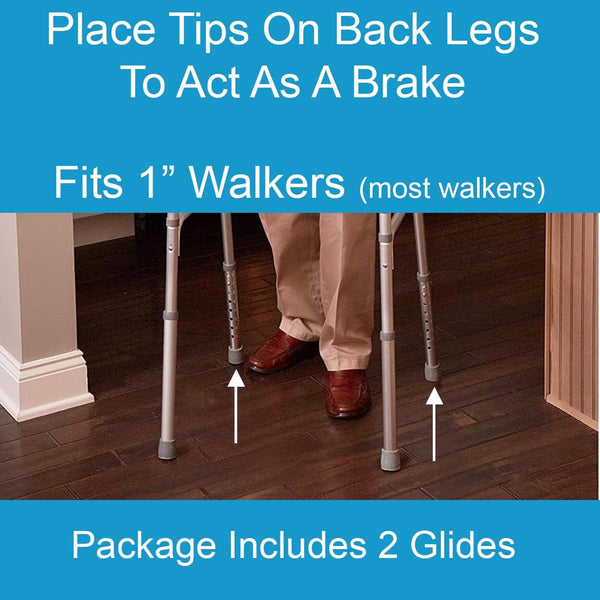 Carex Walker Glides with Auto-Brakes for Seniors & Adults, Walker Feet Glides, Universal Fit Replacement Tips to Back Legs, Rubber Feet, Sliders