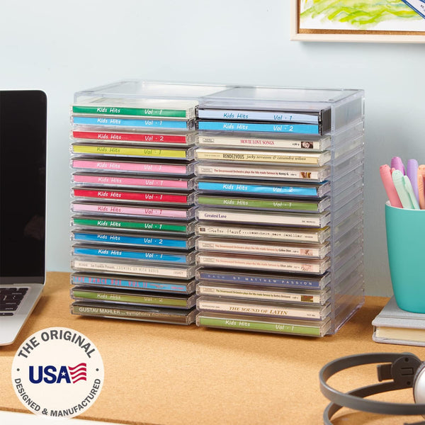 Stori Stackable Clear Plastic CD Organizer with Rubber Feet | Rectangular Jewel Cases Holder Perfect for Theatre Room | Holds up to 30 CD Cases |