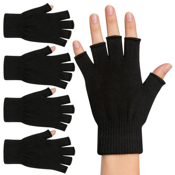 monochef Fingerless Gloves Half Finger Winter Warm Knit Thermal Working Running Biking Driving Typing Men Women Black Black 2 Pairs