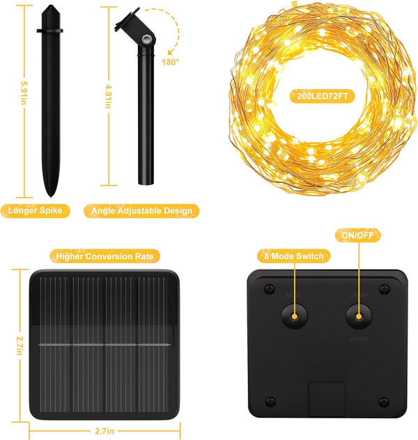 Selarlyt 200 LED 72Ft Solar String Lights for Outside, Solar Fairy Lights for Outside Waterproof with 8 Modes, Twinkle Light for Patio Tree