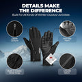 krosa Winter Gloves For Men Women Made with 3M Thinsulate, Waterproof Ski Gloves for Cold Weather with 10 Touchscreen Fingers Black Large
