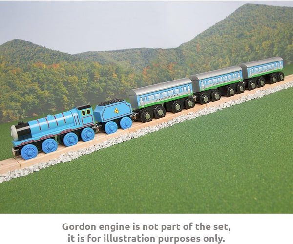 Orbrium 3 Pcs Large Wooden Railway Express Coach Cars, Compatible with Thomas & Friends Push-Along the Tank Engine, Brio, Chuggington Wooden Train