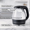 OVENTE Electric Kettle, 1.5L Borosilicate Glass Countertop Water Heater and Boiler for Coffee or Tea, BPA-Free, Auto Shut-Off, Boil-Dry